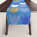 Rows of Tulips in Bloom in Navy Blue & Gold Metallic Table Runner Gallery Image 1