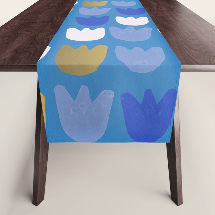 Rows of Tulips in Bloom in Navy Blue & Gold Metallic Table Runner Gallery Image 1