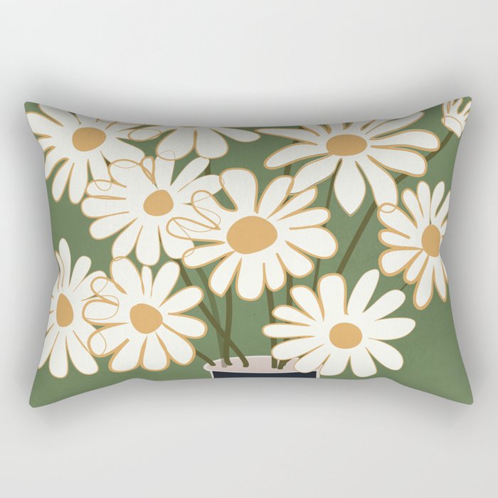 White Daisy Bouquets in Vase 3 Rectangular Pillow Gallery Image 2