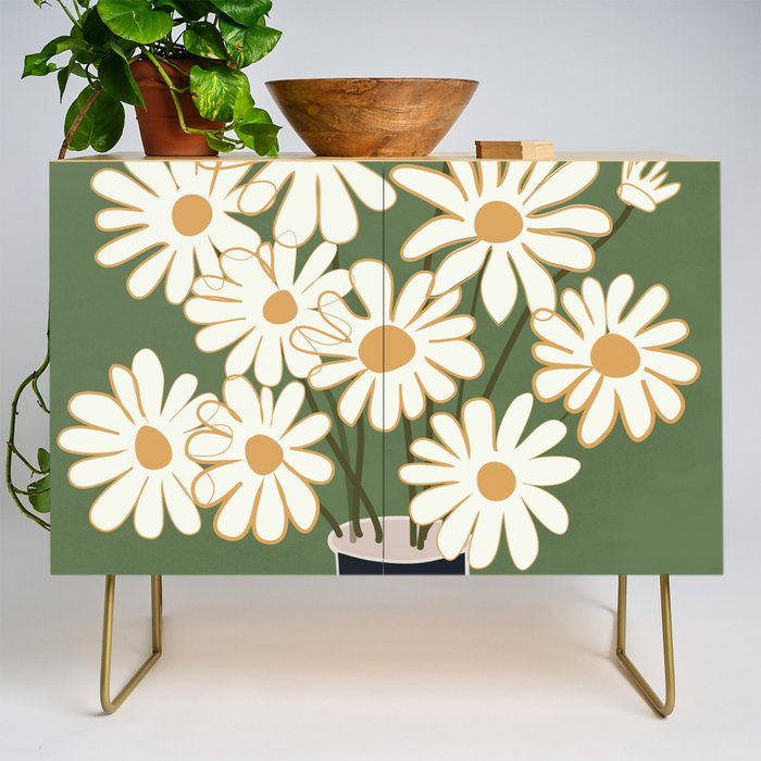 White Daisy Bouquets in Vase 3 Credenza Gallery Image 1