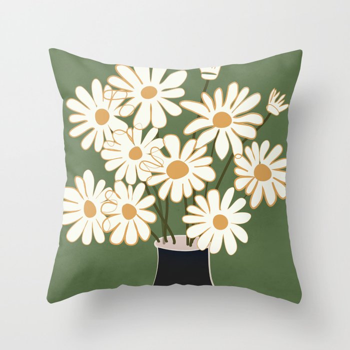 White Daisy Bouquets in Vase 3 Throw Pillow Gallery Image 1