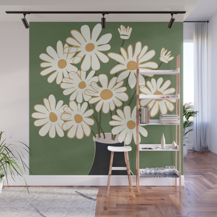 White Daisy Bouquets in Vase 3 Wall Mural Gallery Image 1