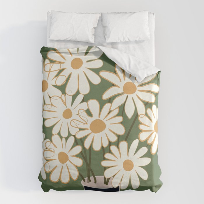 White Daisy Bouquets in Vase 3 Duvet Cover Gallery Image 1