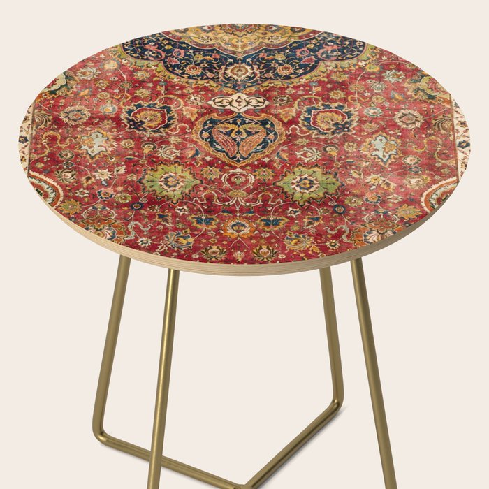 Indian Boho II // 16th Century Distressed Red Green Blue Flowery Colorful Ornate Rug Pattern Side Table Gallery Image 2