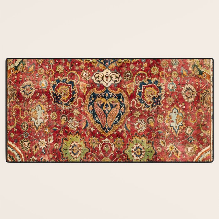 Indian Boho II // 16th Century Distressed Red Green Blue Flowery Colorful Ornate Rug Pattern Desk Mat Gallery Image 3