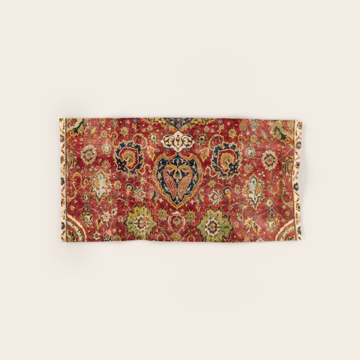 Indian Boho II // 16th Century Distressed Red Green Blue Flowery Colorful Ornate Rug Pattern Bath Towel Gallery Image 1