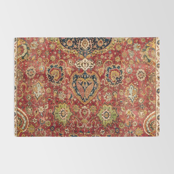 Indian Boho II // 16th Century Distressed Red Green Blue Flowery Colorful Ornate Rug Pattern Rug Gallery Image 2