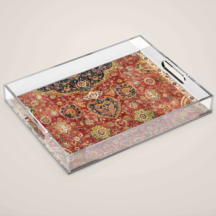 Indian Boho II // 16th Century Distressed Red Green Blue Flowery Colorful Ornate Rug Pattern Acrylic Tray Gallery Image 1