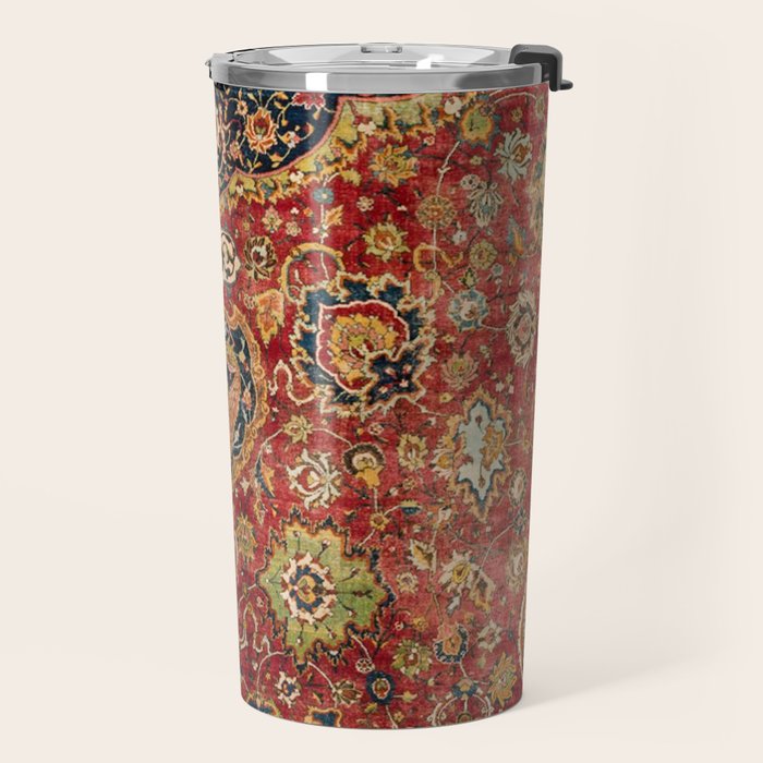 Indian Boho II // 16th Century Distressed Red Green Blue Flowery Colorful Ornate Rug Pattern Travel Mug Gallery Image 2