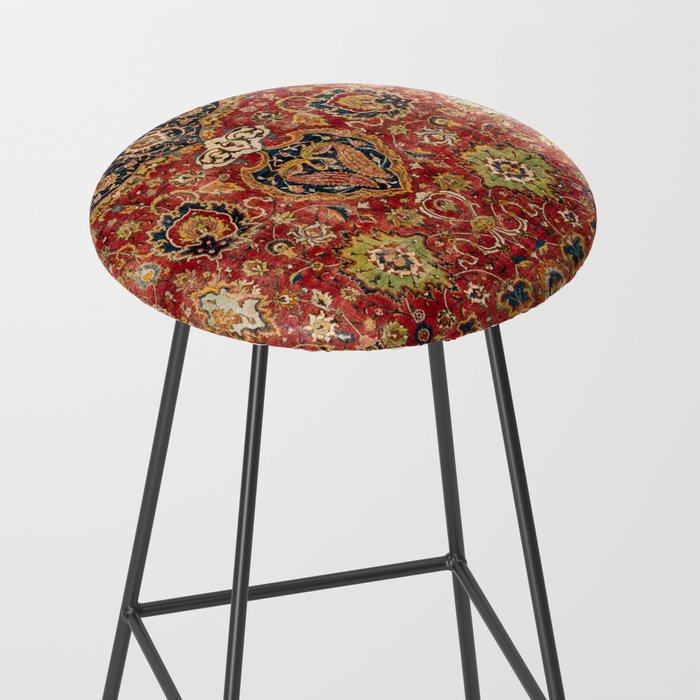 Indian Boho II // 16th Century Distressed Red Green Blue Flowery Colorful Ornate Rug Pattern Stool Gallery Image 2