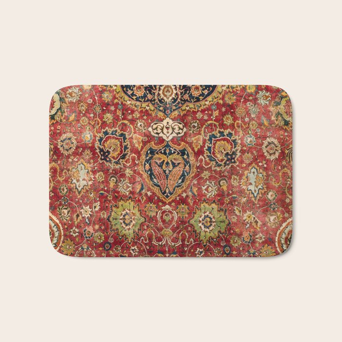 Indian Boho II // 16th Century Distressed Red Green Blue Flowery Colorful Ornate Rug Pattern Bath Mat Gallery Image 1