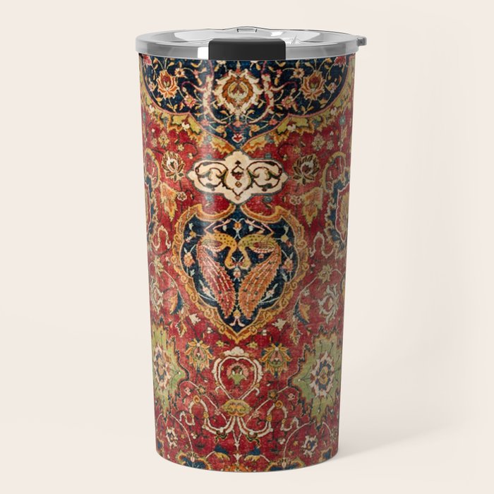 Indian Boho II // 16th Century Distressed Red Green Blue Flowery Colorful Ornate Rug Pattern Travel Mug Gallery Image 1