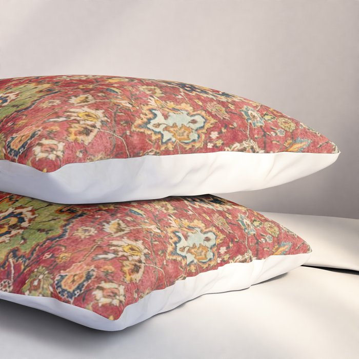 Indian Boho II // 16th Century Distressed Red Green Blue Flowery Colorful Ornate Rug Pattern Pillow Sham Gallery Image 3