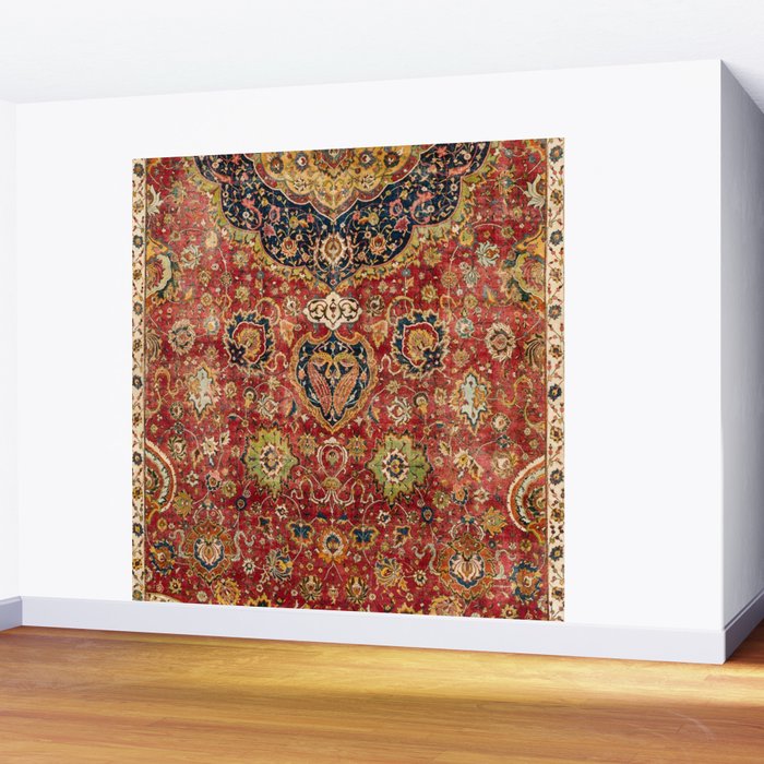 Indian Boho II // 16th Century Distressed Red Green Blue Flowery Colorful Ornate Rug Pattern Wall Mural Gallery Image 2