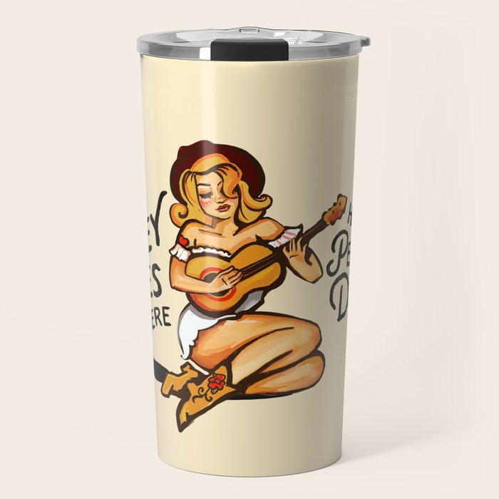 Smokey Eyes Were Her Perfect Disguise Guitar Pinup Girl Travel Mug Gallery Image 1