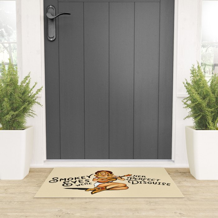 Smokey Eyes Were Her Perfect Disguise Guitar Pinup Girl Welcome Mat Gallery Image 3