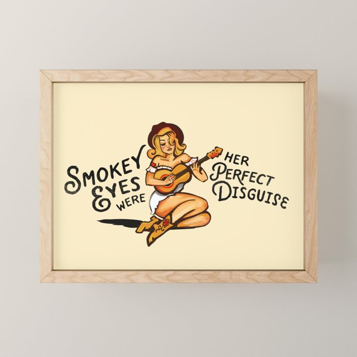Smokey Eyes Were Her Perfect Disguise Guitar Pinup Girl Mini Art Print Gallery Image 1