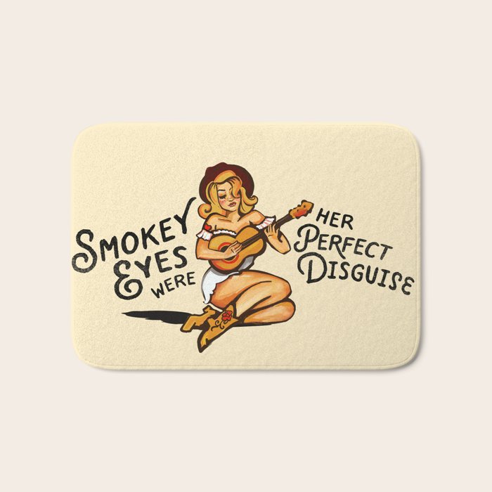 Smokey Eyes Were Her Perfect Disguise Guitar Pinup Girl Bath Mat Gallery Image 1