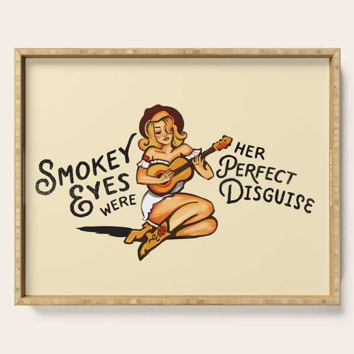 Smokey Eyes Were Her Perfect Disguise Guitar Pinup Girl Serving Tray Gallery Image 1