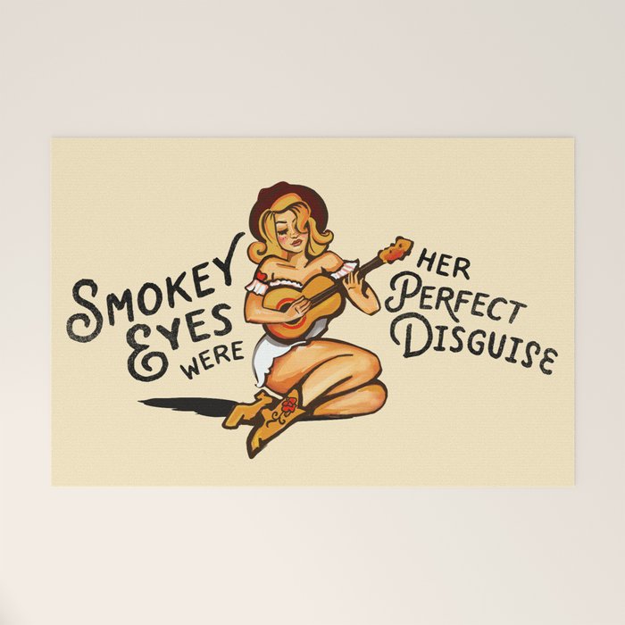 Smokey Eyes Were Her Perfect Disguise Guitar Pinup Girl Welcome Mat Gallery Image 1