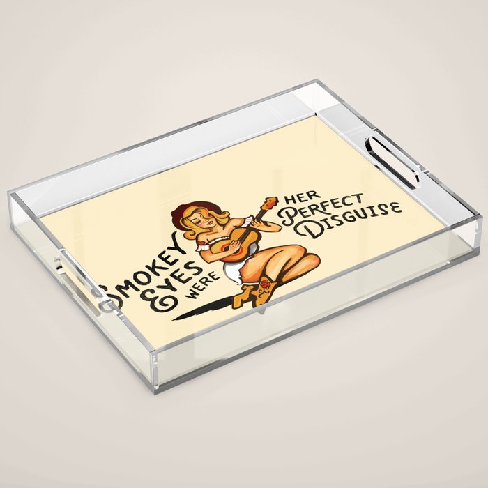 Smokey Eyes Were Her Perfect Disguise Guitar Pinup Girl Acrylic Tray Gallery Image 1