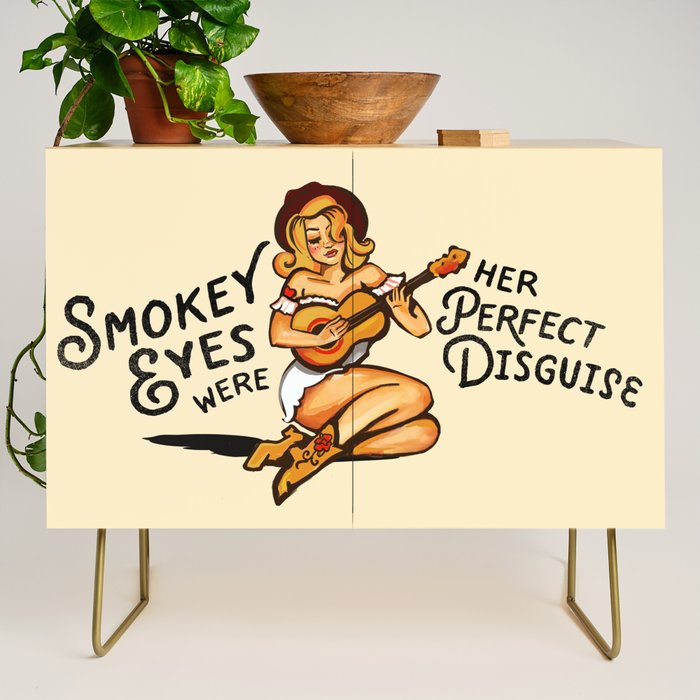 Smokey Eyes Were Her Perfect Disguise Guitar Pinup Girl Credenza Gallery Image 1