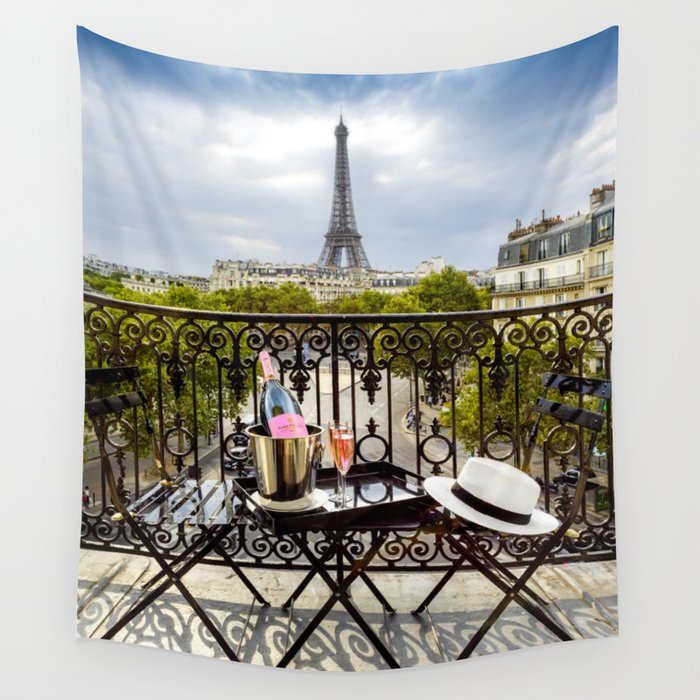 Eiffel Tower Paris Balcony View Wall Tapestry Gallery Image 4