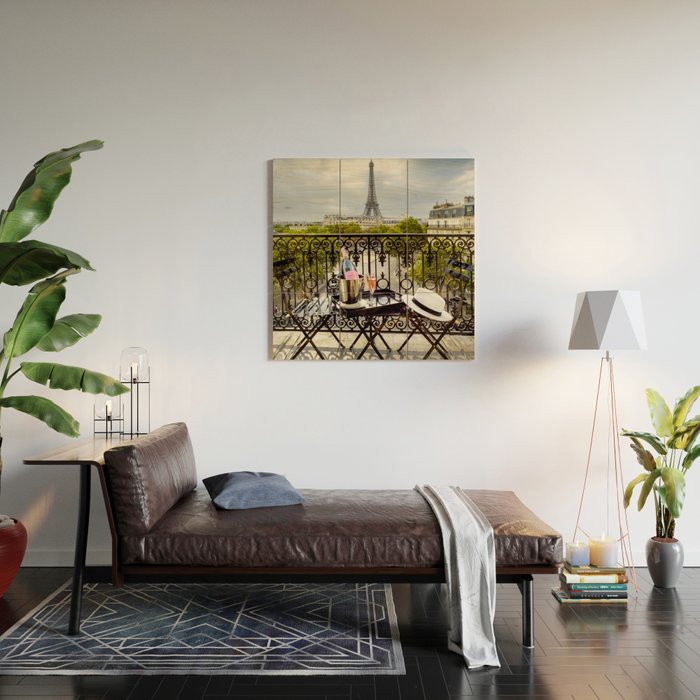 Eiffel Tower Paris Balcony View Wood Wall Art Gallery Image 2