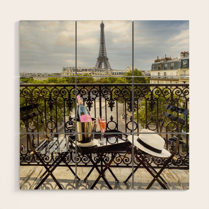 Eiffel Tower Paris Balcony View Wood Wall Art Gallery Image 1