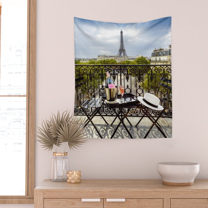 Eiffel Tower Paris Balcony View Wall Tapestry Gallery Image 2