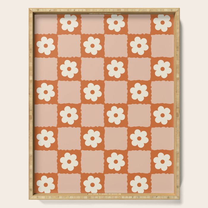 Flower Checker in Burnt Orange  Serving Tray Gallery Image 1