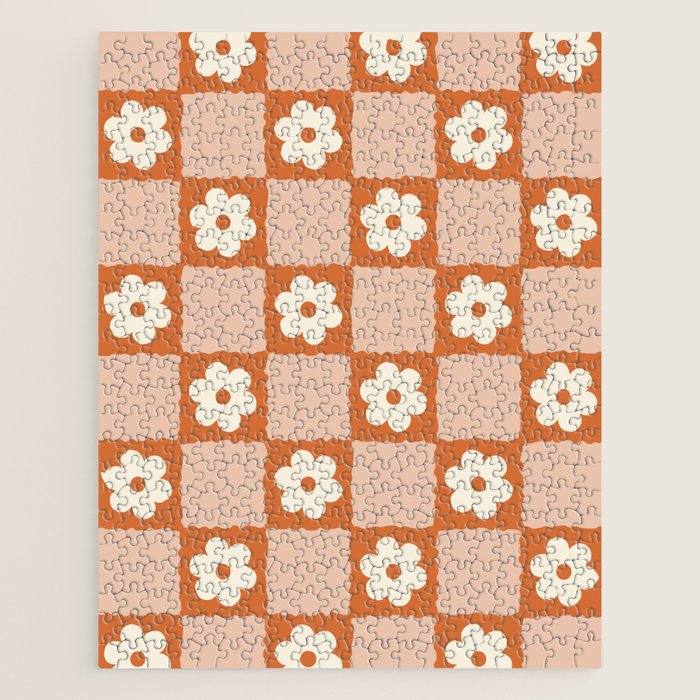 Flower Checker in Burnt Orange  Jigsaw Puzzle Gallery Image 1