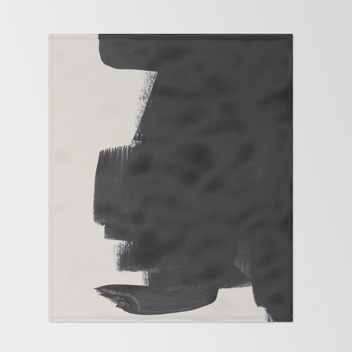 Mid Century Modern Minimalist Abstract Art Brush Strokes Black & White Ink Art Colorfield Throw Blanket Gallery Image 2