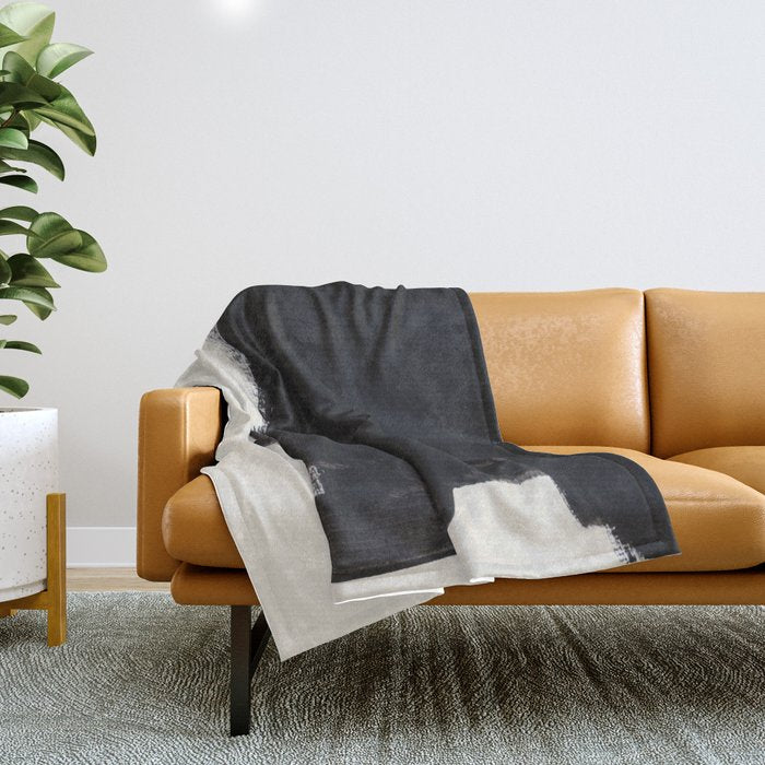 Mid Century Modern Minimalist Abstract Art Brush Strokes Black & White Ink Art Colorfield Throw Blanket Gallery Image 1