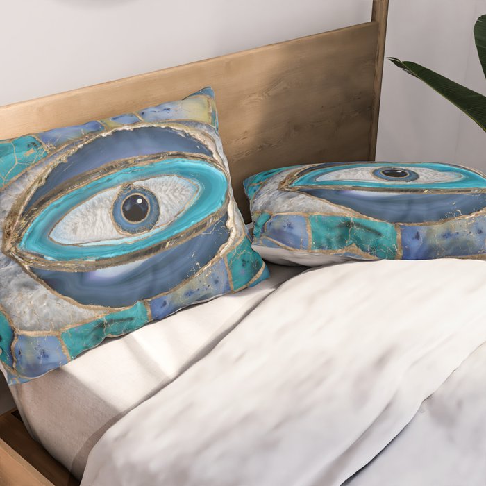Evil Eye Amulet Agate and gold Pillow Sham Gallery Image 2