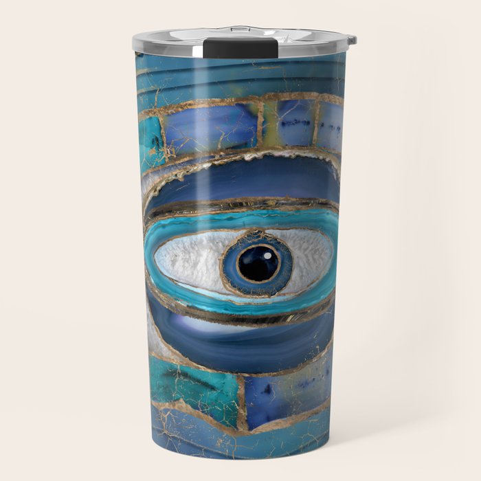 Evil Eye Amulet Agate and gold Travel Mug Gallery Image 1
