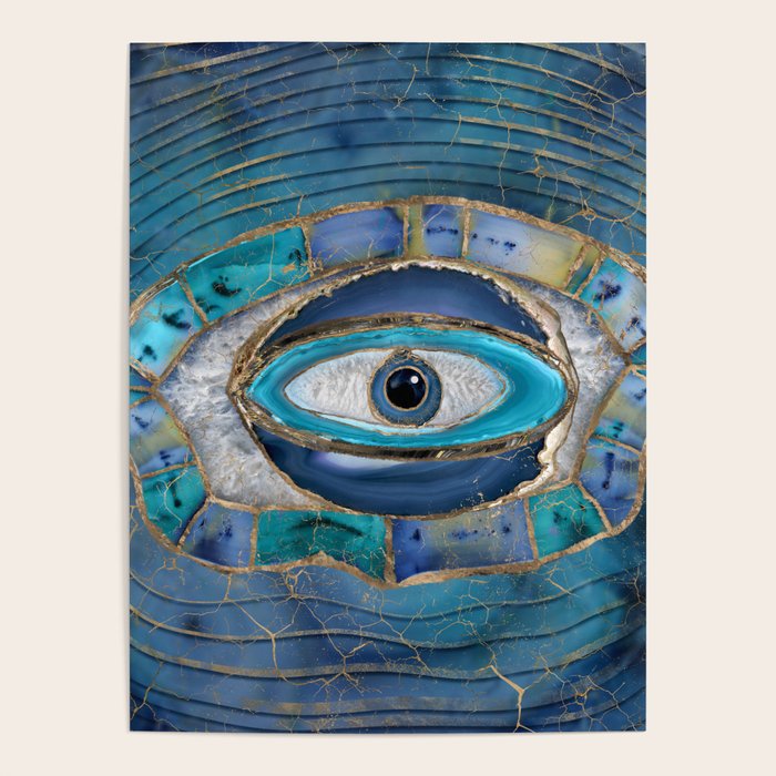 Evil Eye Amulet Agate and gold Poster Gallery Image 1