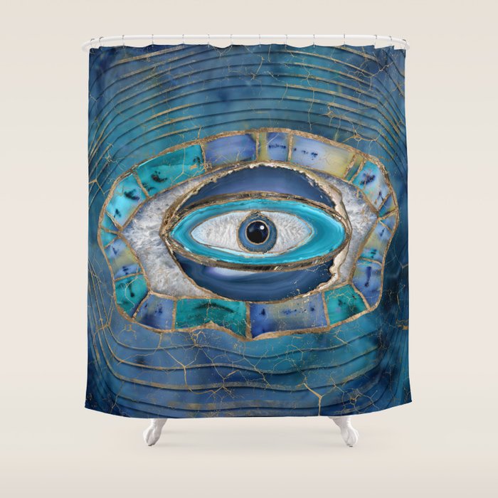 Evil Eye Amulet Agate and gold Shower Curtain Gallery Image 1