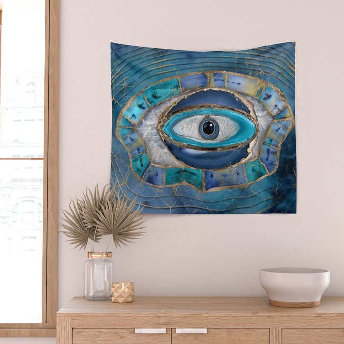 Evil Eye Amulet Agate and gold Wall Tapestry Gallery Image 2