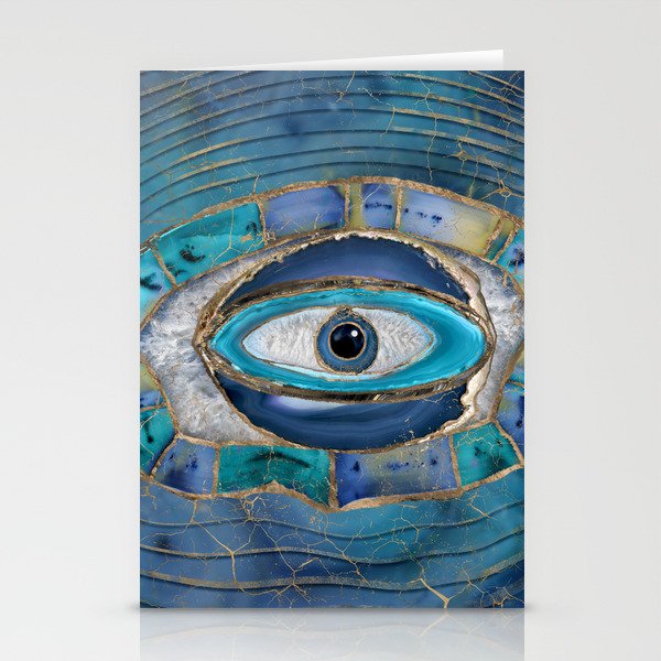 Evil Eye Amulet Agate and gold Stationery Card