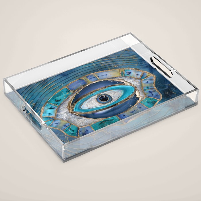 Evil Eye Amulet Agate and gold Acrylic Tray Gallery Image 1