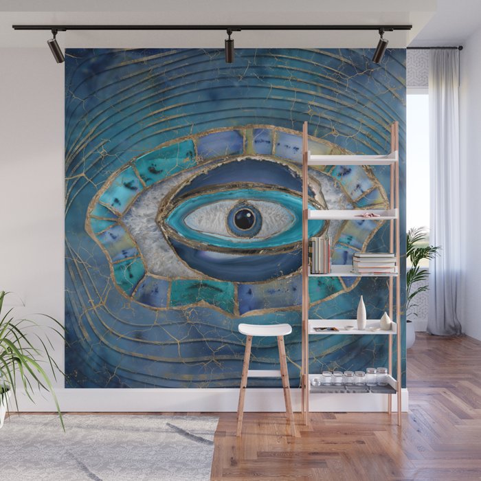 Evil Eye Amulet Agate and gold Wall Mural Gallery Image 1