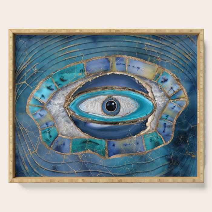 Evil Eye Amulet Agate and gold Serving Tray Gallery Image 1