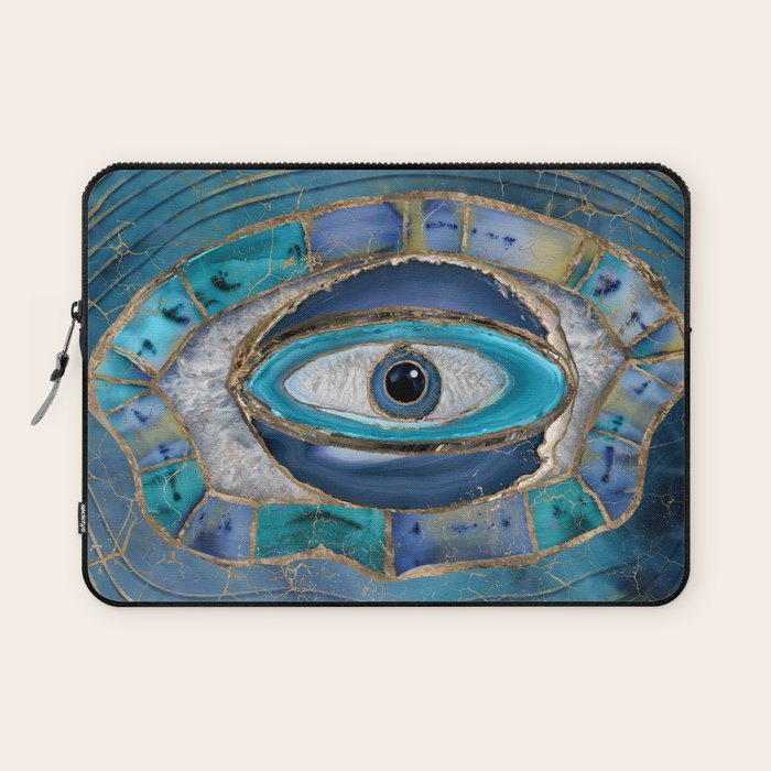 Evil Eye Amulet Agate and gold Laptop Sleeve Gallery Image 1
