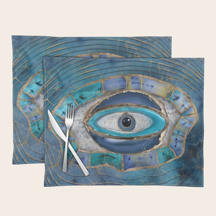 Evil Eye Amulet Agate and gold Placemat Gallery Image 1