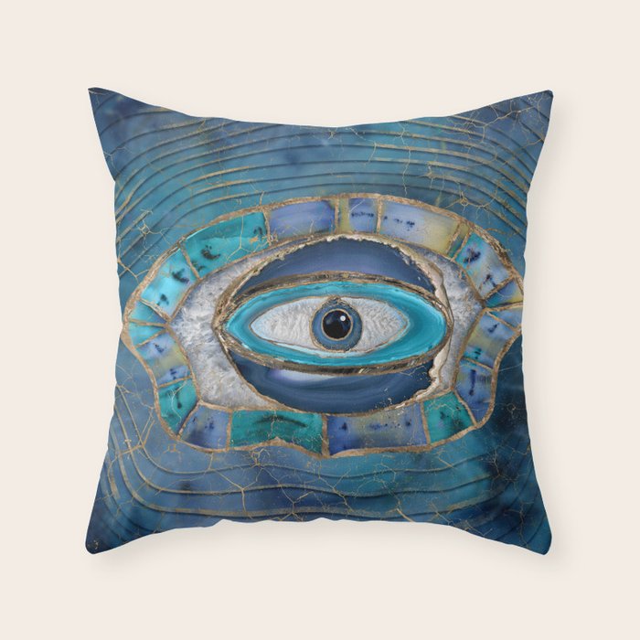 Evil Eye Amulet Agate and gold Throw Pillow Gallery Image 6