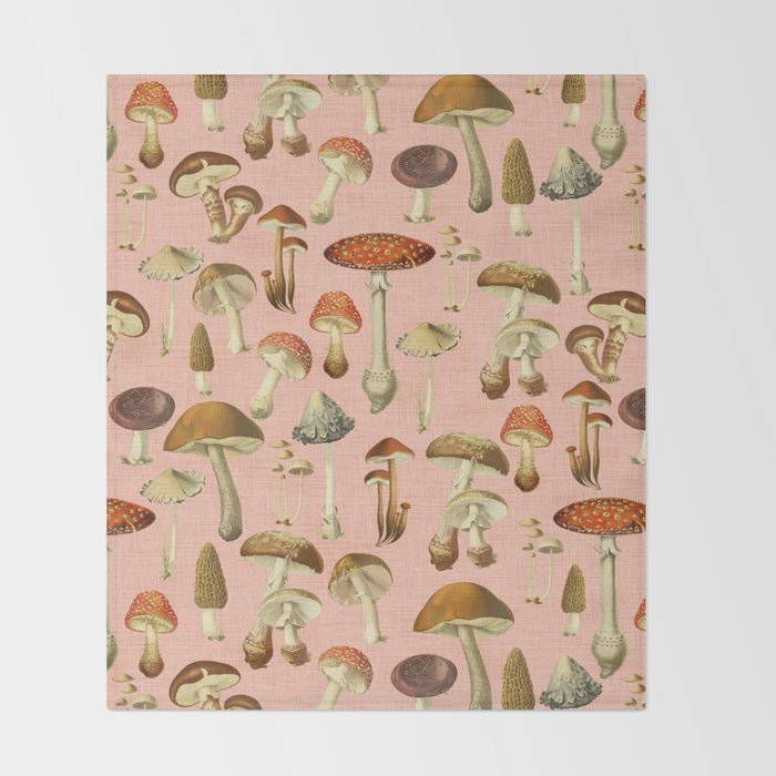 Mushrooms pink Throw Blanket Gallery Image 2