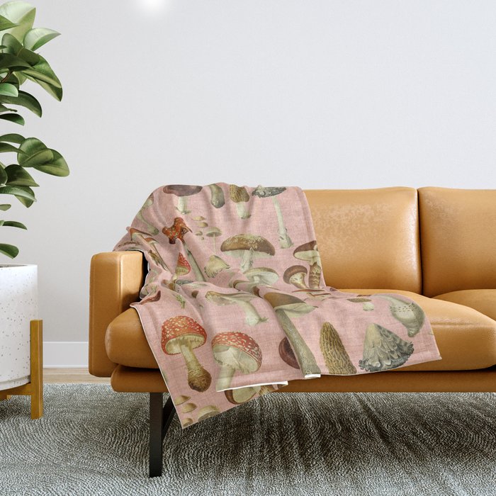 Mushrooms pink Throw Blanket Gallery Image 1