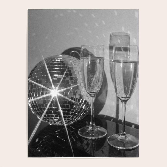 Sparkling Disco Ball Champagne Glasses Retro Black and White Party  Photography Wall Decor Poster Gallery Image 4