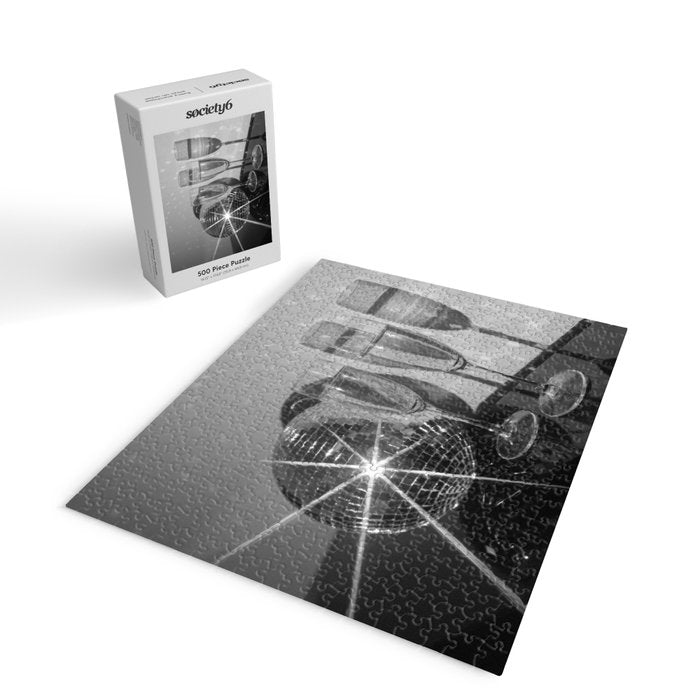 Sparkling Disco Ball Champagne Glasses Retro Black and White Party  Photography Wall Decor Jigsaw Puzzle Gallery Image 2